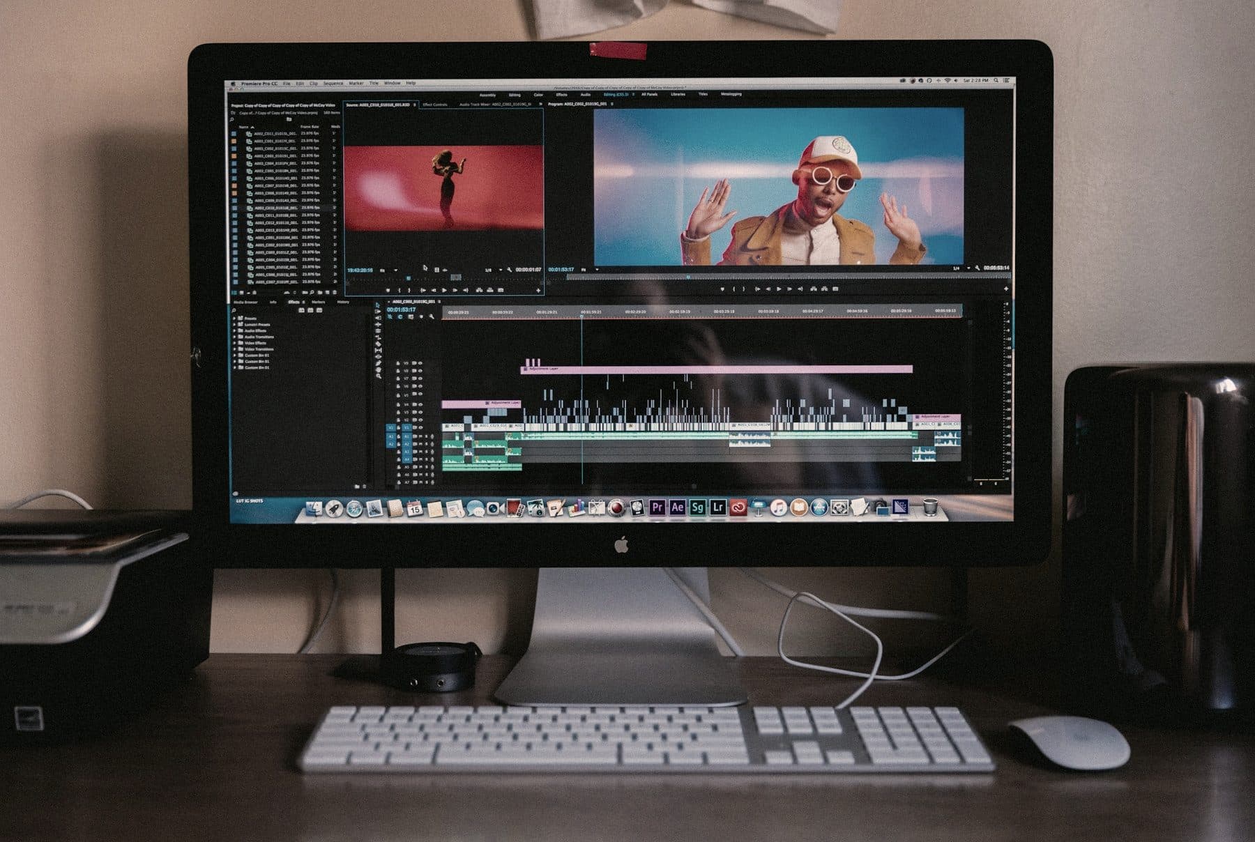 A video being cut and graded in the edit suite